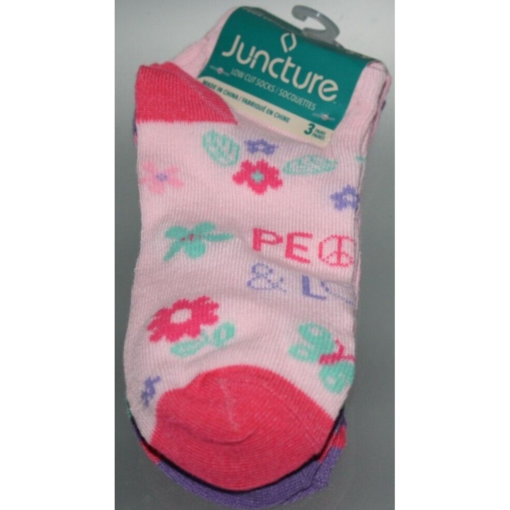 3 Pairs Women's Juncture Novelty Crew Socks Flowers Fits Shoes 5-9 Pink Colorful